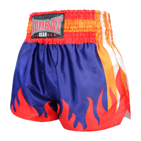 Kombat Gear Muay Thai Boxing shorts Navy Blue With Red Star Fire Frame