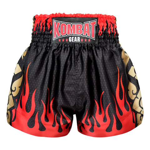Kombat Gear Muay Thai Boxing shorts Black Star Pattern Red Fire Gold Thai Tattoo KBT-MS002-17