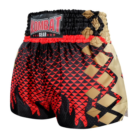 Kombat Gear Muay Thai Boxing shorts Triangle Gradient Red With Black Flame KBT-MS002-19