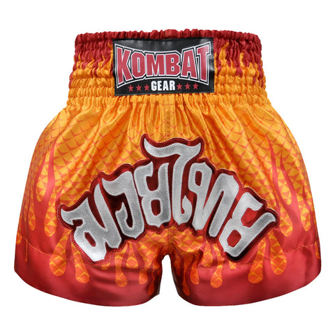 Kombat Muay Thai Boxing Geometry Shorts Orange With Red Fire