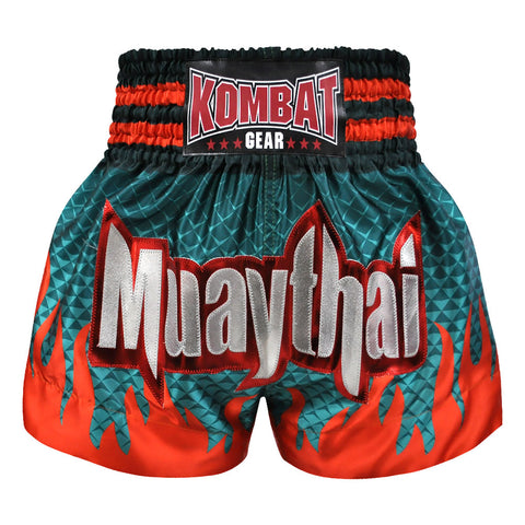Kombat Muay Thai Boxing Geometry Shorts Green With Red Fire
