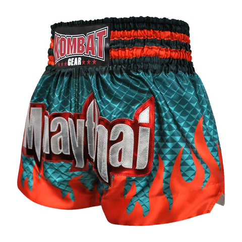 Kombat Muay Thai Boxing Geometry Shorts Green With Red Fire