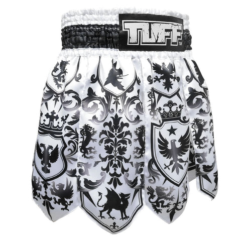 TUFF Muay Thai Boxing Shorts Gladiator Black & White Classic Victorian Pattern