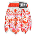 TUFF Muay Thai Boxing Shorts Gladiator Red & White Classic Victorian Pattern