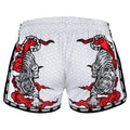 TUFF Muay Thai Boxing Shorts White Retro Style Double Tiger With Red Text