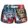 TUFF Muay Thai Boxing Shorts Red Retro Style With Cruel Tiger TUF-MRS104
